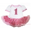White Baby Bodysuit Sparkle Light Pink Sequins Pettiskirt & 1st Sparkle Light Pink Birthday Number Print JS4318